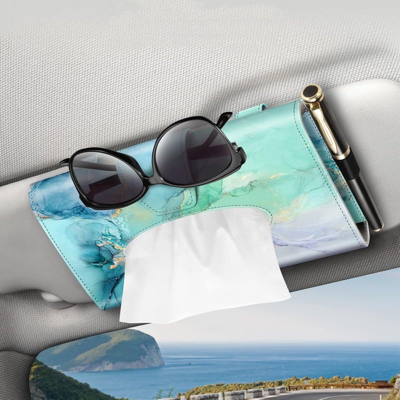 CaseBot Car Visor Tissue Holder - Emerald Marble PU Leather Napkin Holder for Cars, SUVs, and Trucks - Image 1