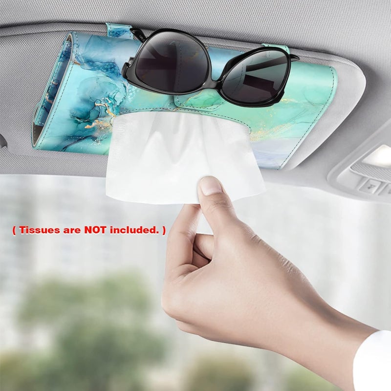 CaseBot Car Visor Tissue Holder - Emerald Marble PU Leather Napkin Holder for Cars, SUVs, and Trucks - Image 2