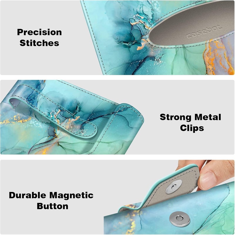 CaseBot Car Visor Tissue Holder - Emerald Marble PU Leather Napkin Holder for Cars, SUVs, and Trucks - Image 4