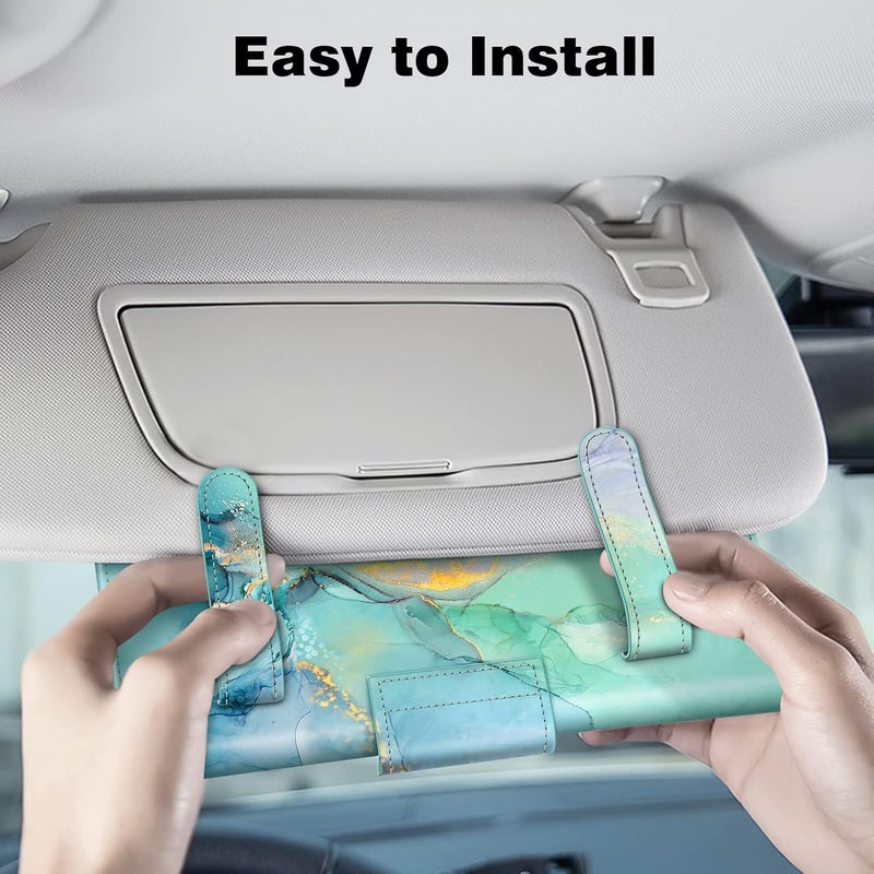 CaseBot Car Visor Tissue Holder - Emerald Marble PU Leather Napkin Holder for Cars, SUVs, and Trucks - Image 5