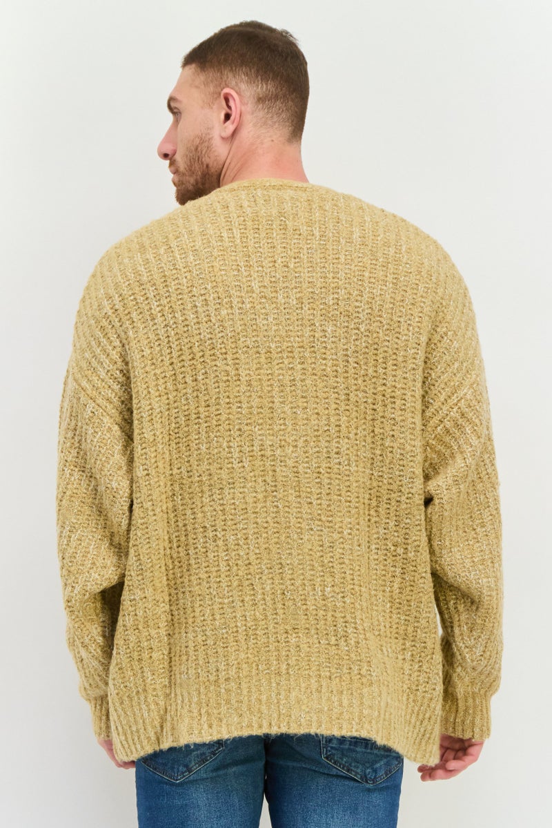 Men V-Neck Knit Long Sleeve Cardigan, Tan