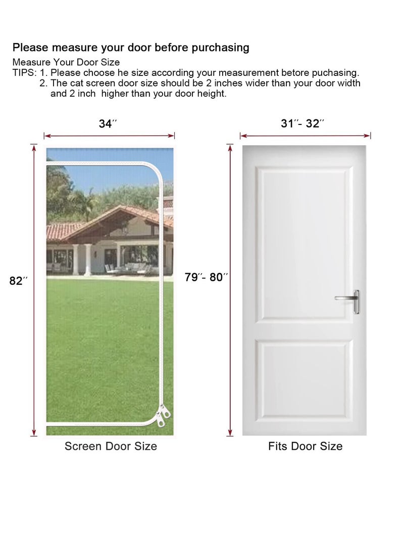 باب شبكة معززة للحيوانات الأليفة، يناسب حجم الباب 32''x 80''، شاشة سميكة مقاومة للقطط لغرفة المعيشة، الشرفة، المطبخ، غرفة النوم، شاشة مقاومة لخدش القطط مع إغلاق بسحاب.  - Image 4