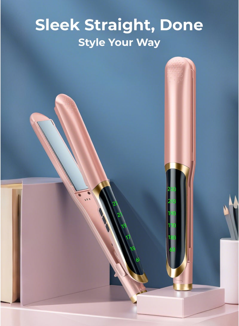 2-in-1 Hair Straightener for Curl & Straighten, 6 Heat Settings Flat Iron (Max 230°C), PTC Fast Heating Ionic Ceramic Anti-Frizz, Auto Shut Off & Anti-Scald, Portable Curling Straightener for Travel/Home (Rose Gold) - Image 2