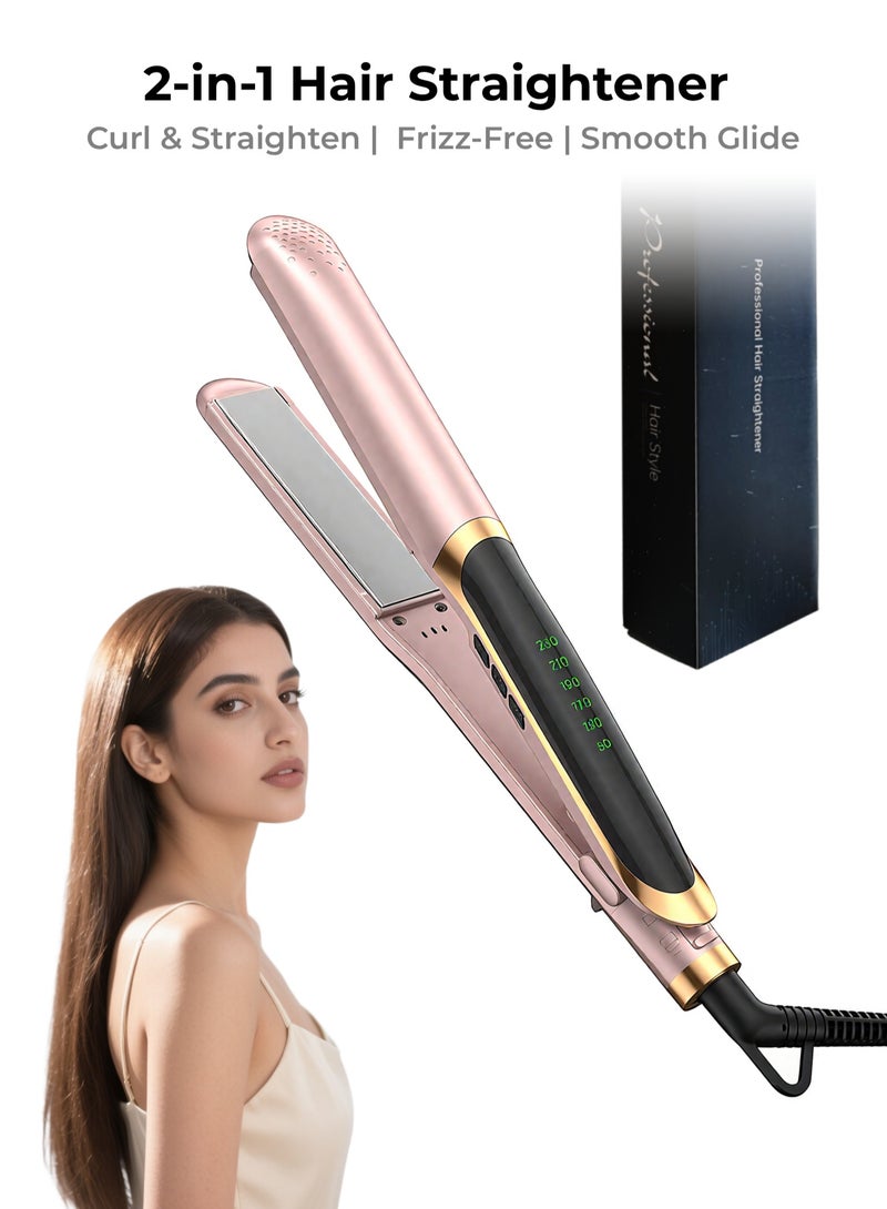 2-in-1 Hair Straightener for Curl & Straighten, 6 Heat Settings Flat Iron (Max 230°C), PTC Fast Heating Ionic Ceramic Anti-Frizz, Auto Shut Off & Anti-Scald, Portable Curling Straightener for Travel/Home (Rose Gold) - Image 1