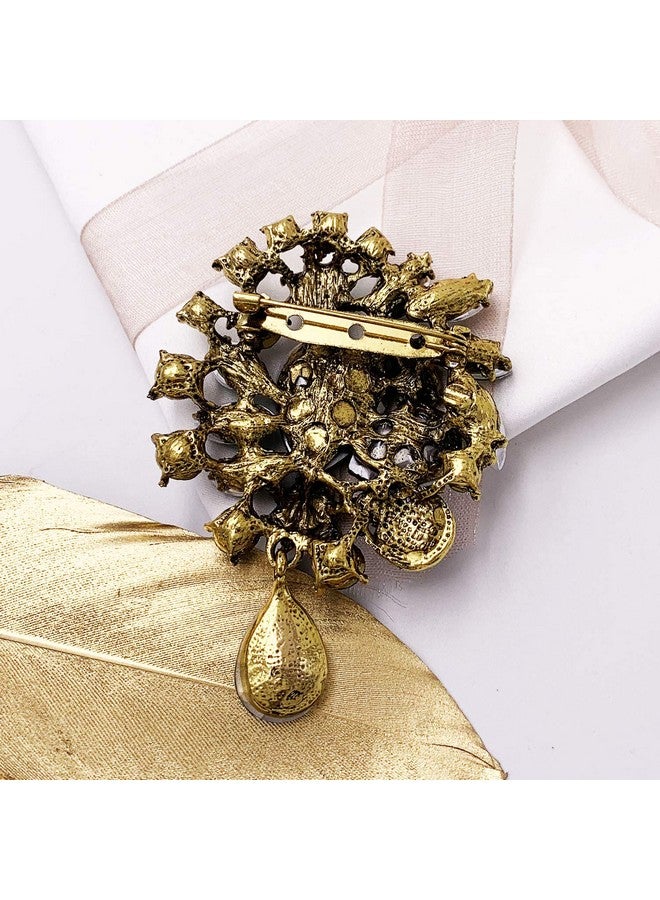 LAXPICOL Wedding Bridal Big Green Crystal Rhinestone Bouquet Teardrop Brooch Pin For Women Golden Tone - Image 3