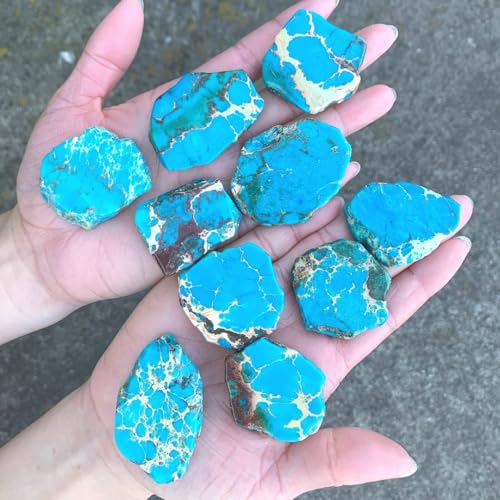 Adabele 10pcs Adabele Natural Grade A Turquoise Blue Impression Aqua Terra Jasper Loose Beads 15-45mm Large Smooth Free Form Sea Sediment Healing Gemstone Flat Slab Bead (Hole Size 1.1mm) GX7 - Image 2