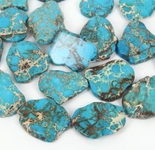 Adabele 10pcs Adabele Natural Grade A Turquoise Blue Impression Aqua Terra Jasper Loose Beads 15-45mm Large Smooth Free Form Sea Sediment Healing Gemstone Flat Slab Bead (Hole Size 1.1mm) GX7 - Image 1
