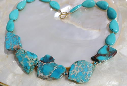 Adabele 10pcs Adabele Natural Grade A Turquoise Blue Impression Aqua Terra Jasper Loose Beads 15-45mm Large Smooth Free Form Sea Sediment Healing Gemstone Flat Slab Bead (Hole Size 1.1mm) GX7 - Image 4