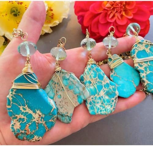 Adabele 10pcs Adabele Natural Grade A Turquoise Blue Impression Aqua Terra Jasper Loose Beads 15-45mm Large Smooth Free Form Sea Sediment Healing Gemstone Flat Slab Bead (Hole Size 1.1mm) GX7 - Image 5