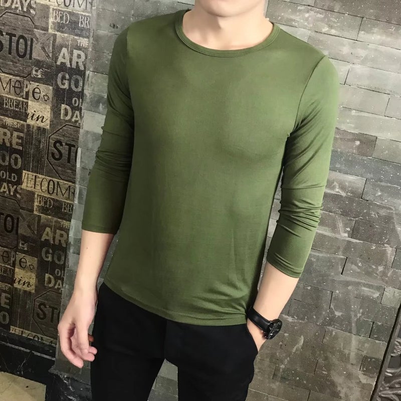 2024 autumn and winter new men's long sleeve T-shirt men's T-shirt solid color slim long sleeve men's blank T-shirt - Image 3