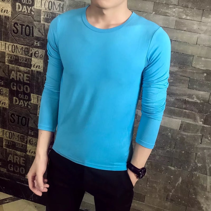 2024 autumn and winter new men's long sleeve T-shirt men's T-shirt solid color slim long sleeve men's blank T-shirt - Image 1