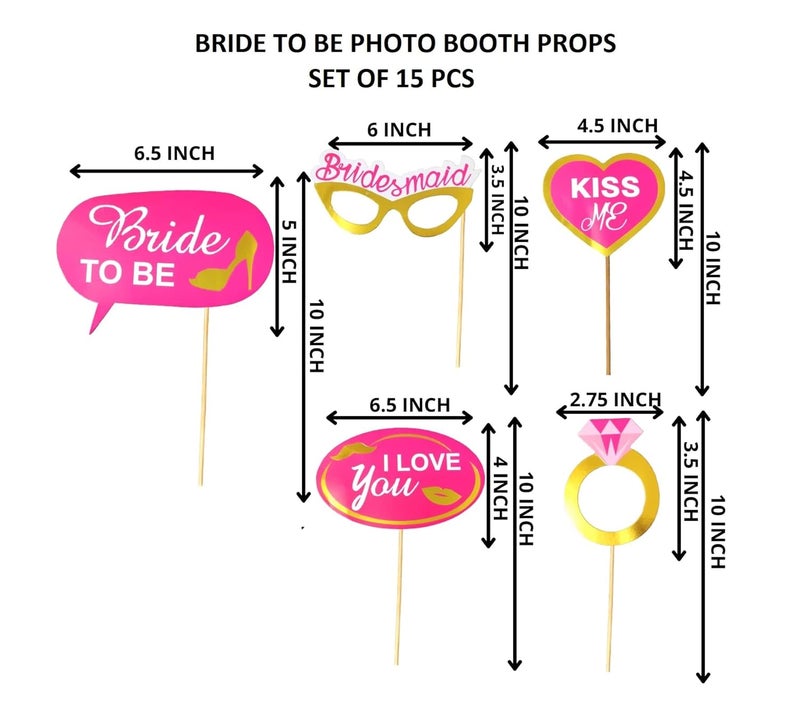 FI - FLICK IN FI - FLICK IN 15 Pcs Bride to Be Props for Bachelorette Party | Pre Attached Sticks | Bridal Shower Props for Bride | Bride to Be Decoration | Bachelor Party Props for Bride (Pack of 15, Multicolor) - Image 2