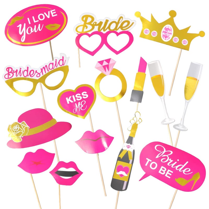 FI - FLICK IN FI - FLICK IN 15 Pcs Bride to Be Props for Bachelorette Party | Pre Attached Sticks | Bridal Shower Props for Bride | Bride to Be Decoration | Bachelor Party Props for Bride (Pack of 15, Multicolor) - Image 1