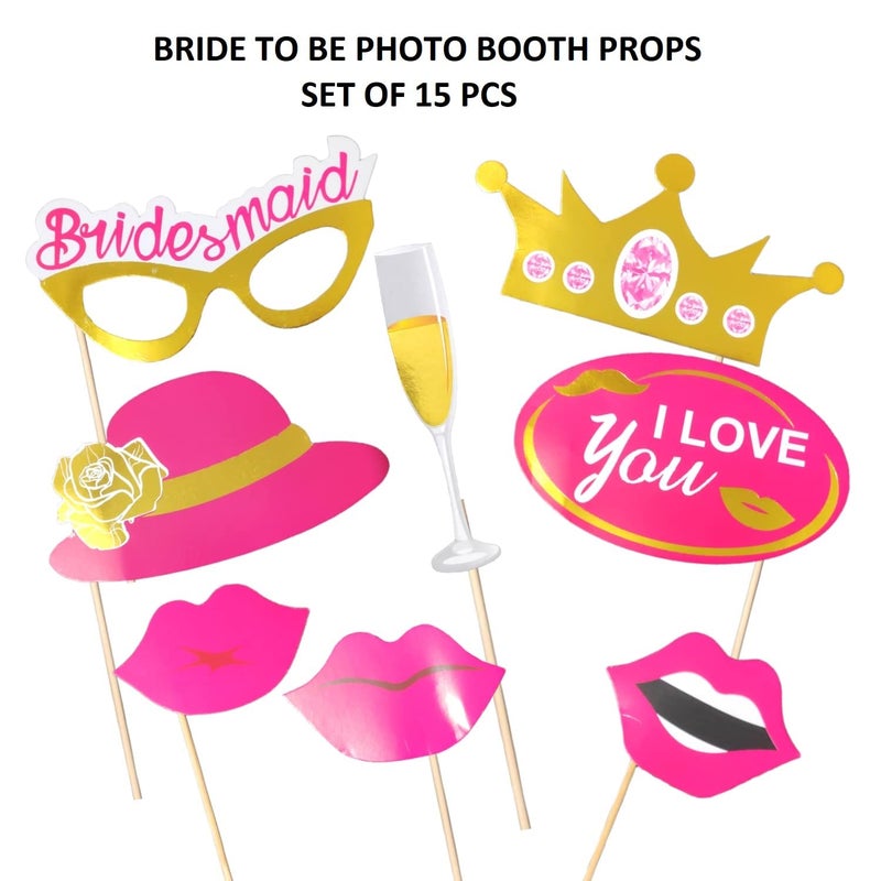 FI - FLICK IN FI - FLICK IN 15 Pcs Bride to Be Props for Bachelorette Party | Pre Attached Sticks | Bridal Shower Props for Bride | Bride to Be Decoration | Bachelor Party Props for Bride (Pack of 15, Multicolor) - Image 3