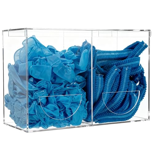 SEANADO Clear Acrylic Glove Holder Dispenser with Lid 2 Compartments Hygiene Station Storage Box for Beard Nets Hairnets Plastic Bags Shoe Cover Wall Mount or Tabletop - Image 1