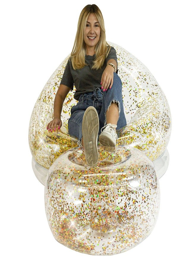 Air Candy كرسي عثماني قابل للنفخ من إير كاندي، محشو ببريق ذهبي، قطعة أثاث مثالية للأطفال والكبار. يمكن استخدامه في الأماكن المغلقة أو المفتوحة. - Image 5