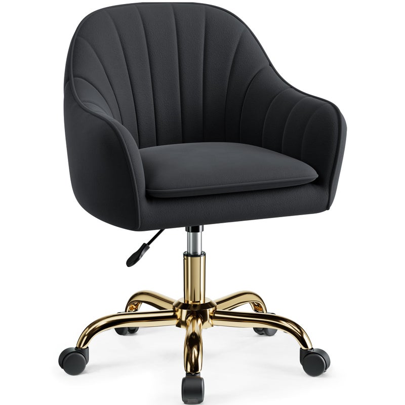 BestEra Vanity Chair with Wheels, Comfy Home Office Desk Chairs Adjustable Modern Velvet Makeup Vanity Chairs for Bedroom Living Room-Black - Image 1