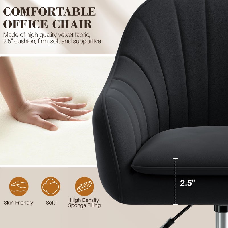 BestEra Vanity Chair with Wheels, Comfy Home Office Desk Chairs Adjustable Modern Velvet Makeup Vanity Chairs for Bedroom Living Room-Black - Image 3