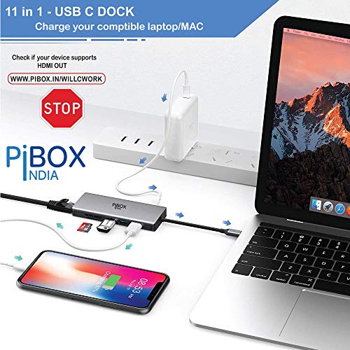 Pibox India USB C Hub Dock- 11 in 1 Dock, Aluminum Type C Adapter with 4K Hdmi, Vga, Ethernet 100Mbps Rj45, 4 USB 3.0, USB-C Power Delivery, 3.5Mm Audio, Tf/Sd Card Reader for Mac/Pc Port Silver - Image 5