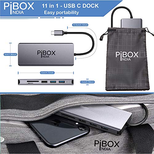 Pibox India USB C Hub Dock- 11 in 1 Dock, Aluminum Type C Adapter with 4K Hdmi, Vga, Ethernet 100Mbps Rj45, 4 USB 3.0, USB-C Power Delivery, 3.5Mm Audio, Tf/Sd Card Reader for Mac/Pc Port Silver - Image 4