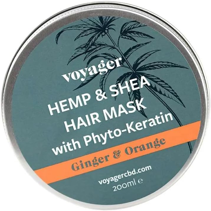 Voyager Hemp Shea Hair Mask with PhytoKeratin Ginger and Orange Oils Invigorating Scent Moisturise and Nourish Dry Damaged Locks For Smooth and Shiny Hair 200ml