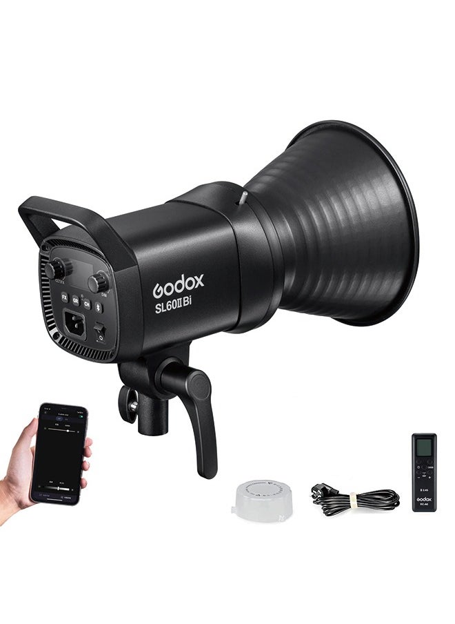 Godox - Godox SL60IIBi Bi-Color LED Video Light,2800K-6500K,CRI96+ TLCI97+,Builtin 11 FX Effects,APP/2.4GWireless Control Adjust Brightness,Bowens Mount LED Continuous Output Lighting with RC-A6 Remote - Image 1