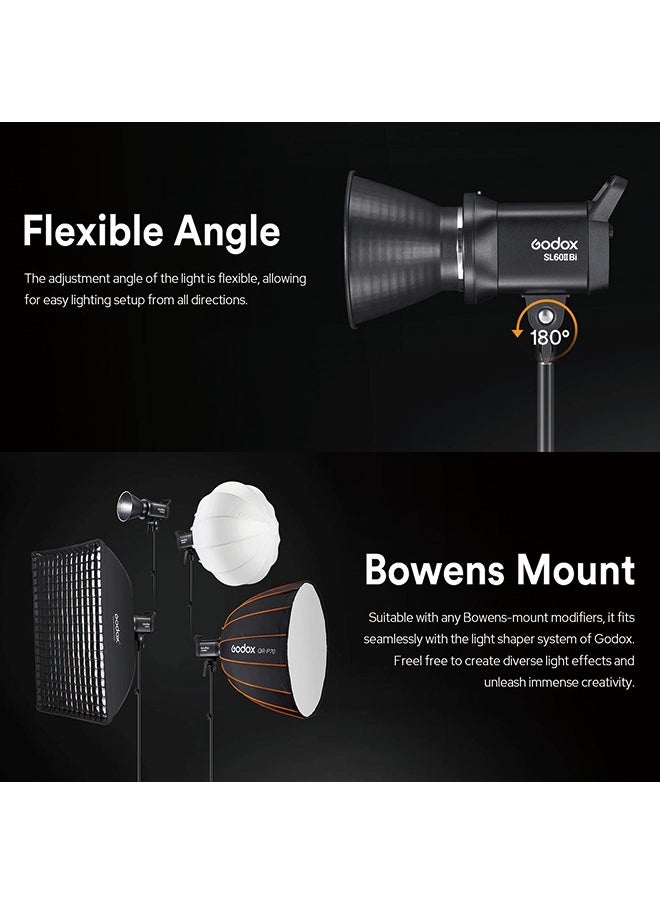 Godox - Godox SL60IIBi Bi-Color LED Video Light,2800K-6500K,CRI96+ TLCI97+,Builtin 11 FX Effects,APP/2.4GWireless Control Adjust Brightness,Bowens Mount LED Continuous Output Lighting with RC-A6 Remote - Image 1