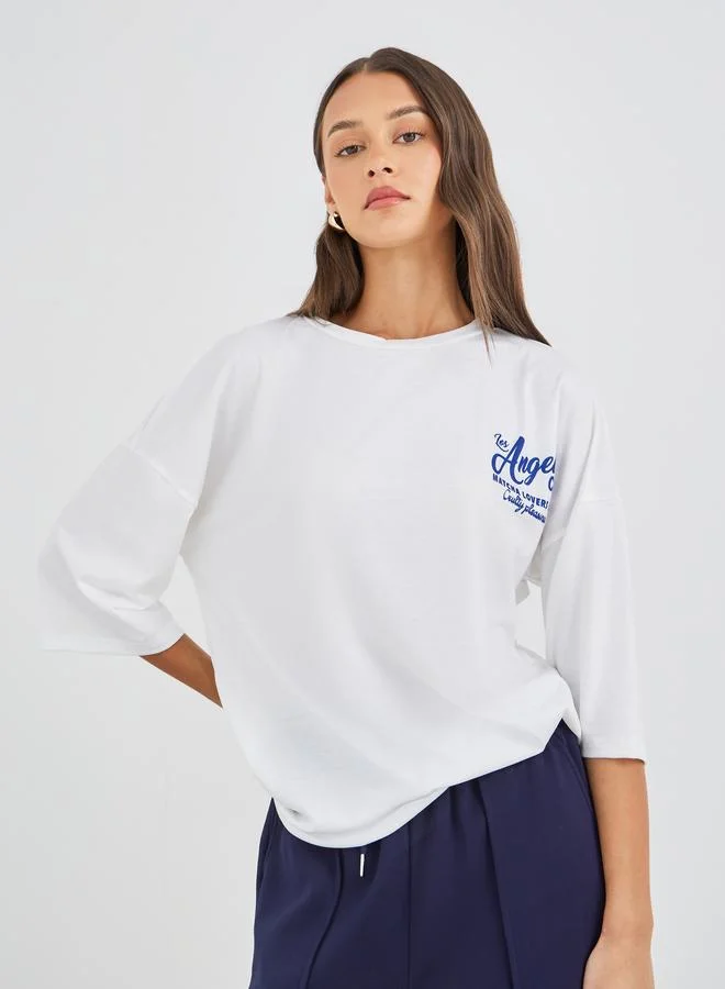 Styli Styli Slogan Print Round Neck Short Sleeve T-Shirt