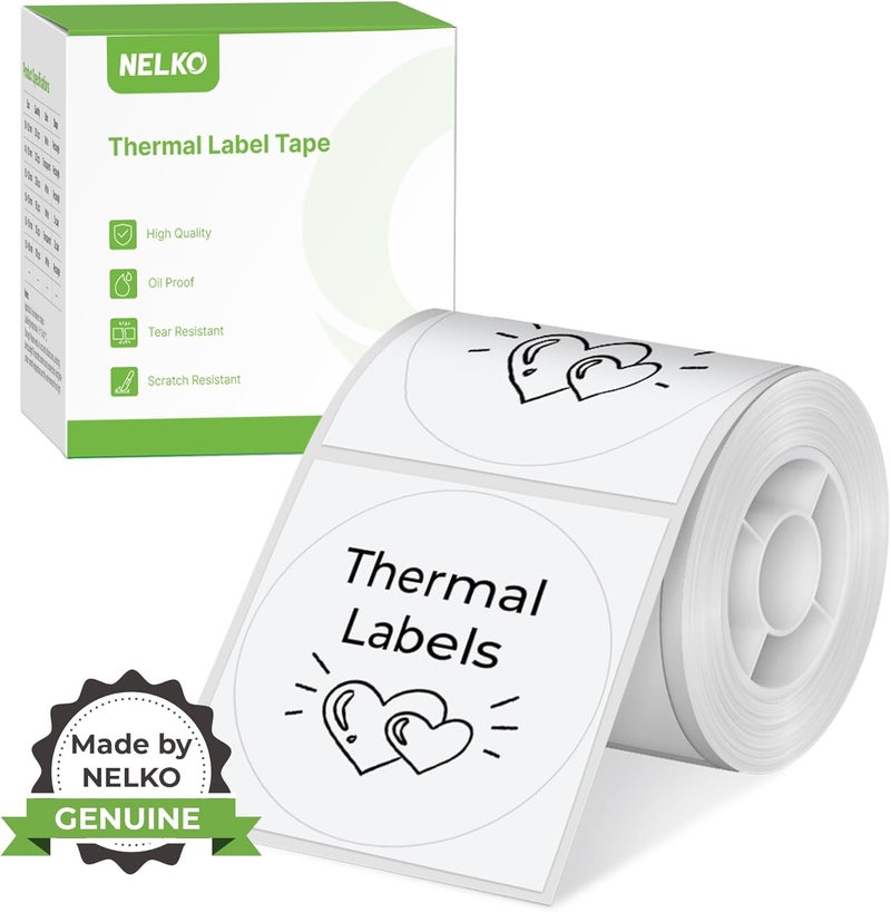 Nelko PM220 Label Maker Tape, Customized Label Printing Paper, 50 x 50 mm, Standard Laminated Office Labeling Tape Replacement, Thermal Label Tape for Home, Office, 150 Labels/Roll (White) - Image 1