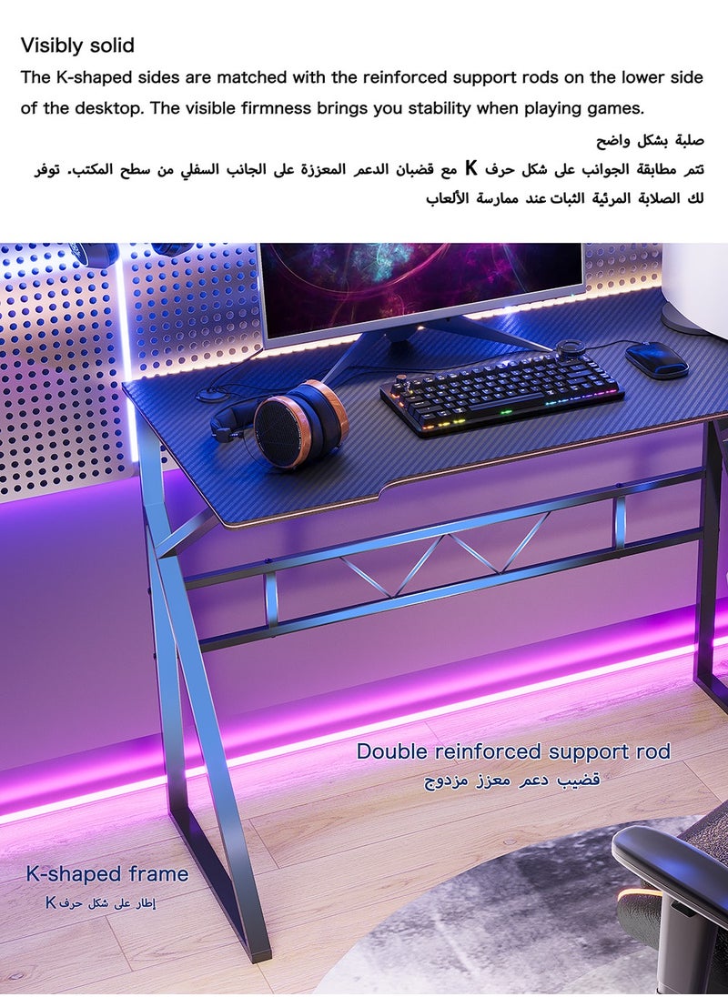 آن فش مكتب ألعاب على شكل حرف K مع سطح من ألياف الكربون، زاوية صغيرة، مكتب كمبيوتر، طاولة كمبيوتر منزلية، أسود، 100X48X75 سم  - Image 4