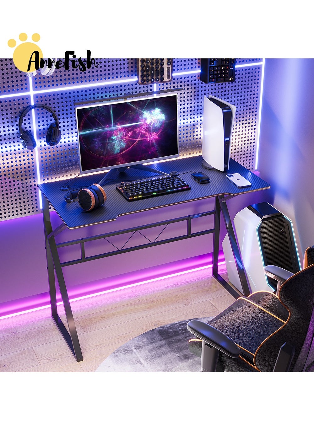 K-Shaped Gaming Desk With Carbon Fiber Surface Small Corner Computer Desk Gamer Desk Home Pc Table Black 100X48X75 Cm 