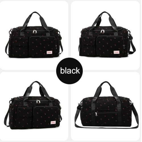 Aikelai Strawberry Duffel Bag for GirlsCorduroy Gym Bag with Shoe Compartment Wet PocketCute Travel Weekend Overnight Dance Bag for Teens black - Image 3