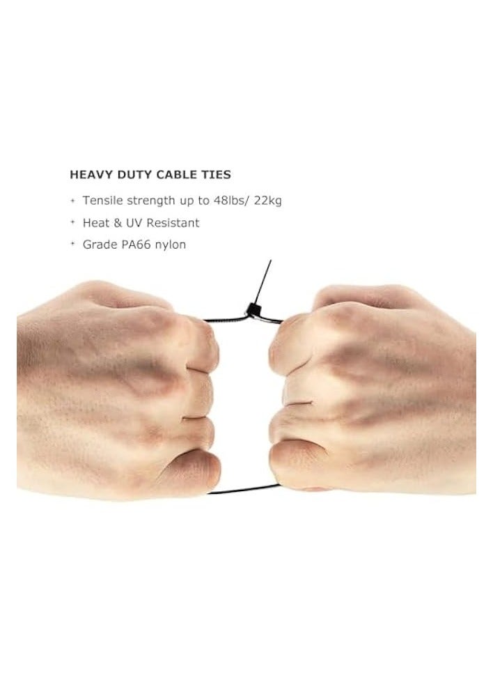 erorex Industry Grade Black Cable Ties Of 22.5 KG Tensile Strength (300 MM X 4.8mm) - Pack of 50 Self-Locking Nylon Zip Tie Wraps. - Image 1
