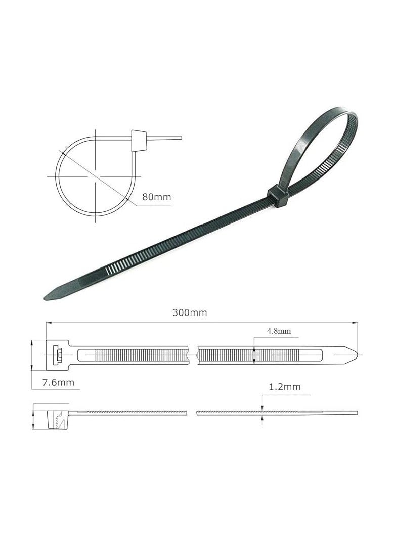 erorex Industry Grade Black Cable Ties Of 22.5 KG Tensile Strength (300 MM X 4.8mm) - Pack of 50 Self-Locking Nylon Zip Tie Wraps. - Image 3