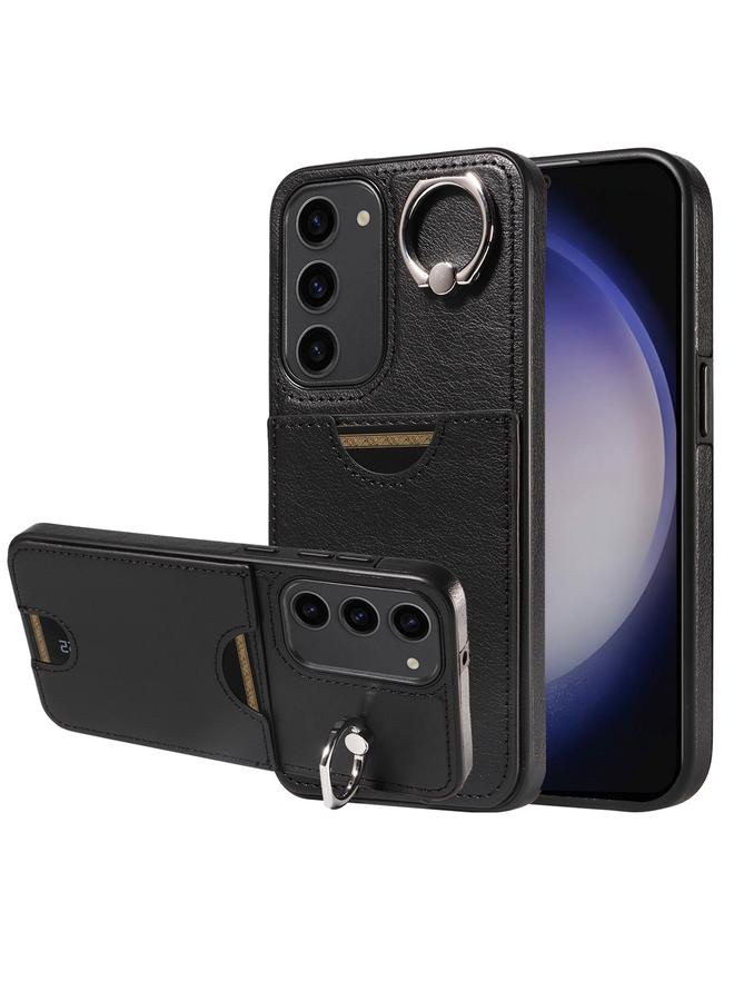 S-TOP Case For Samsung Galaxy S23 5G Calf Texture Card Slot Ring Holder Phone Case - Image 1