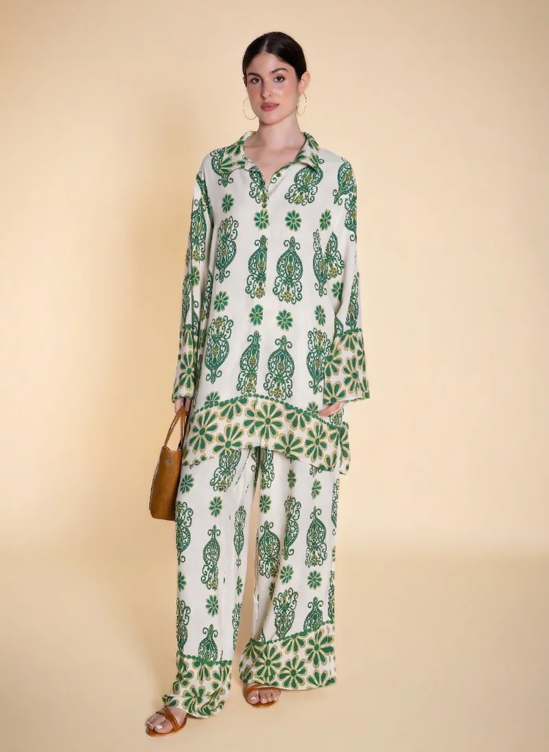 شايبس PRINTED LINEN BLEND SHIRT SET