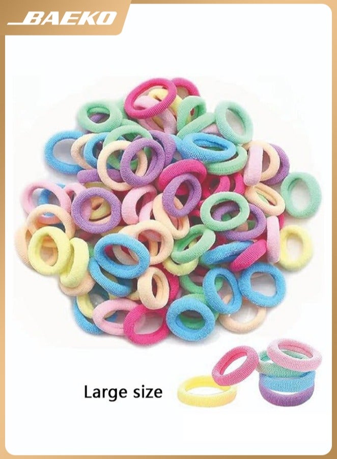 بيكو 100 ربطة شعر قطنية سميكة، ربطات شعر مطاطية لتزيين الفتيات تتكون من 100 قطعة تحتوي على الوان متعددة（حجم كبير） - Image 1