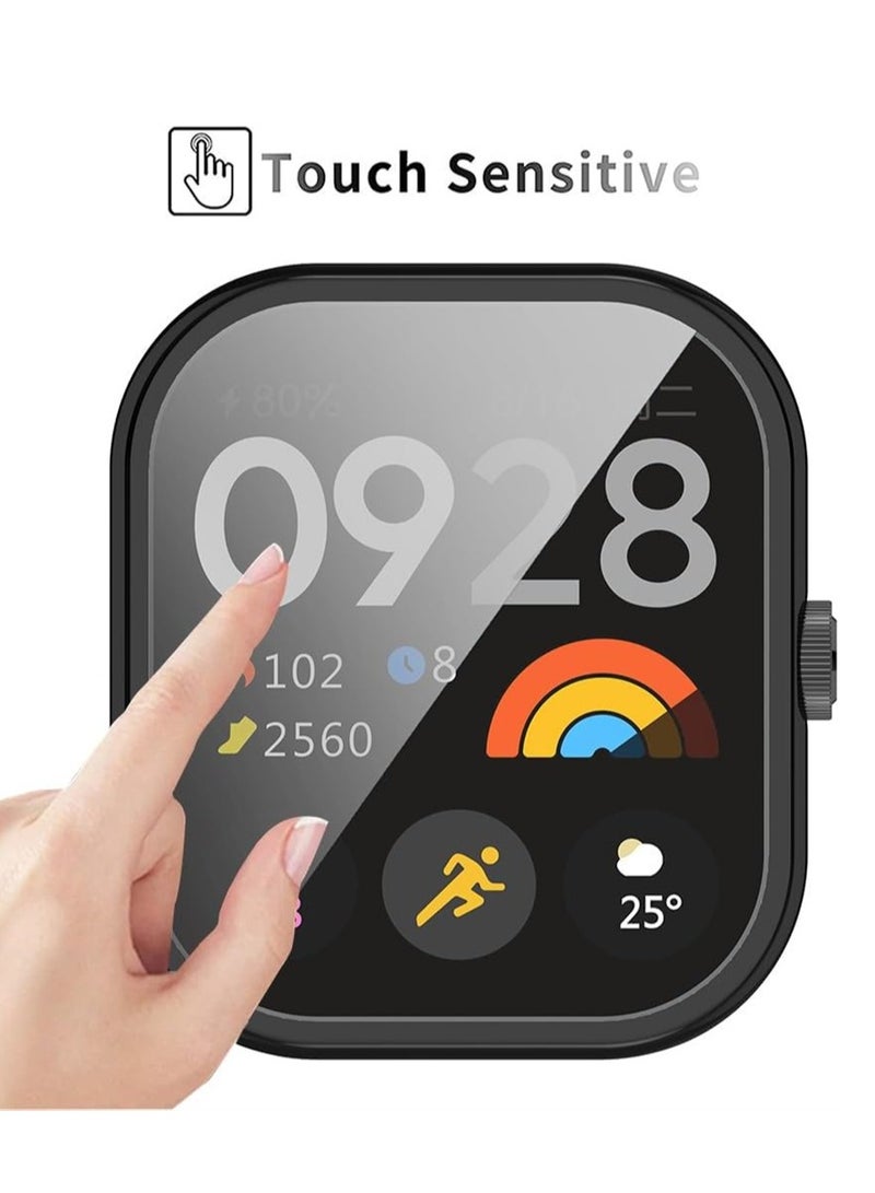 KASTWAVE Case for Xiaomi Redmi Watch 4, Tempered Glass Screen Protector, PC Hard Case Tempered Glass Screen Protection Cover Slim Full Cover Scratch Proof Protector, 2 Pcs, Black and Gold - Image 5