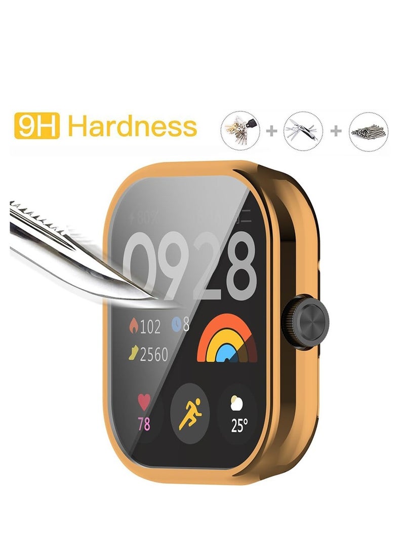 KASTWAVE Case for Xiaomi Redmi Watch 4, Tempered Glass Screen Protector, PC Hard Case Tempered Glass Screen Protection Cover Slim Full Cover Scratch Proof Protector, 2 Pcs, Black and Gold - Image 4