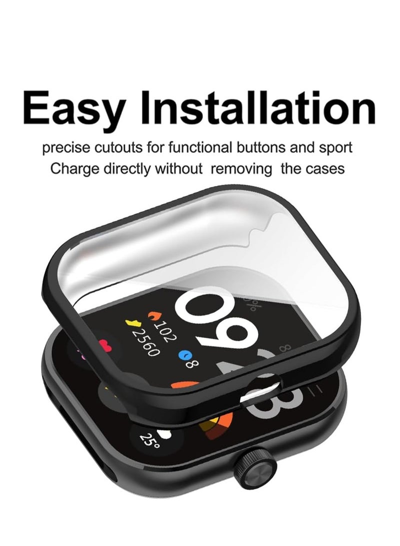 KASTWAVE Case for Xiaomi Redmi Watch 4, Tempered Glass Screen Protector, PC Hard Case Tempered Glass Screen Protection Cover Slim Full Cover Scratch Proof Protector, 2 Pcs, Black and Gold - Image 2