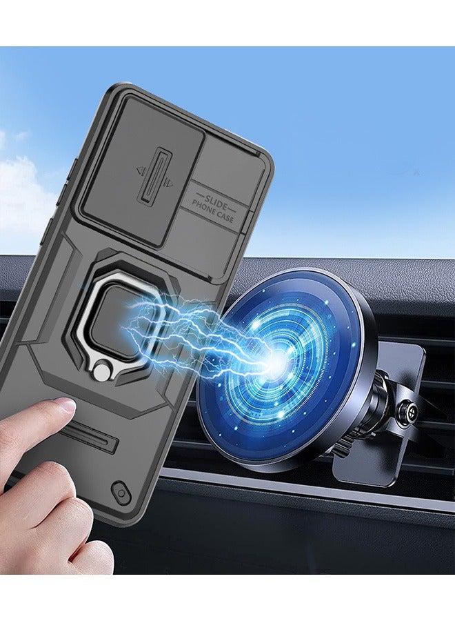 Oppo Reno 11F 5G Case, Shockproof Case, Anti-Fall Drop Protection, Built-in Slide Anti-Scratch Camera Lens Cover, Integrated 360 Degree Rotating Ring Kickstand, Black - Image 3