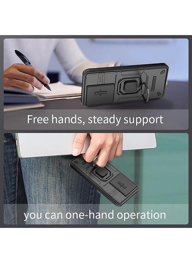 Oppo Reno 11F 5G Case, Shockproof Case, Anti-Fall Drop Protection, Built-in Slide Anti-Scratch Camera Lens Cover, Integrated 360 Degree Rotating Ring Kickstand, Black - Image 5