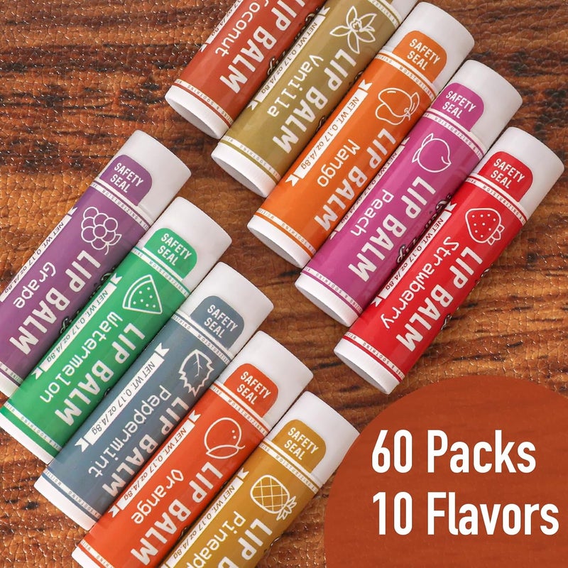 60 Pack Lip Balm, Natural Lip Balm Bulk, Lip Care Product, Moisturizing Lip Balm for dry cracked lips - 10 Flavors - Image 3