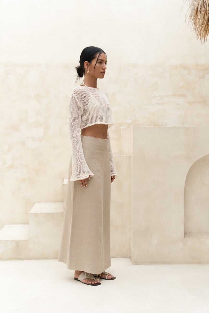 Mai Collection Samir Pis Detail Beige Skirt  - Image 3