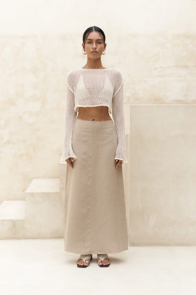 Mai Collection Samir Pis Detail Beige Skirt  - Image 2