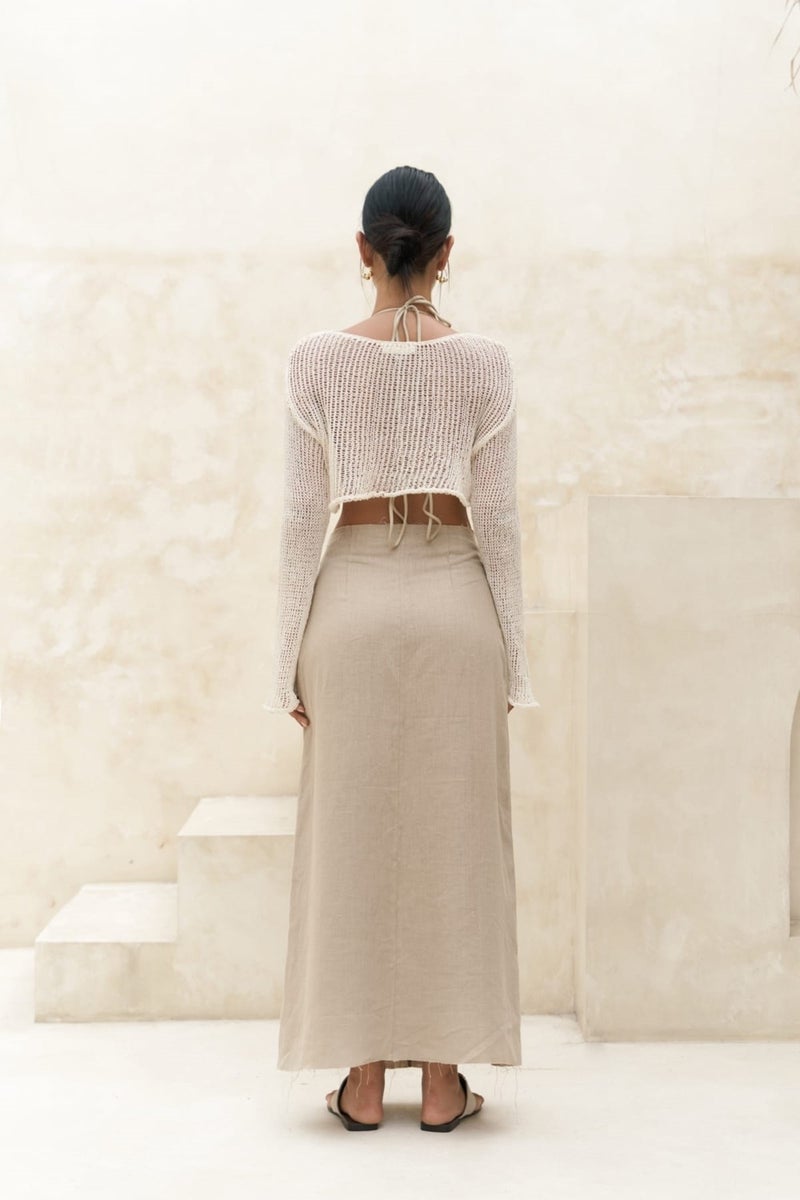 Mai Collection Samir Pis Detail Beige Skirt  - Image 4