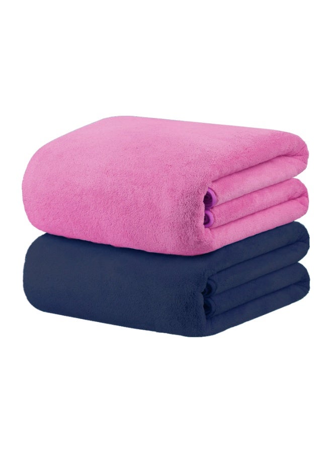 Fabienne 2-Piece Microfiber Gym Towel/Hand Towel/Face Towel/Car Cleaning Towel 50x90 cm Pink/Navy - Image 1