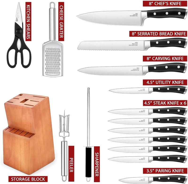 E-far طقم سكاكين إيفار من 16 قطعة من الفولاذ المقاوم للصدأ عالي الكربون - Image 2