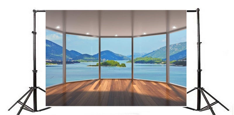 AOFOTO 7x5ft Business Office Sash Window Backdrop Seaview Room French Window Photography Background Wood Floor Casement Work at Home Interior Decor Photo Studio Props Success Job Man Vinyl Wallpaper - Image 4