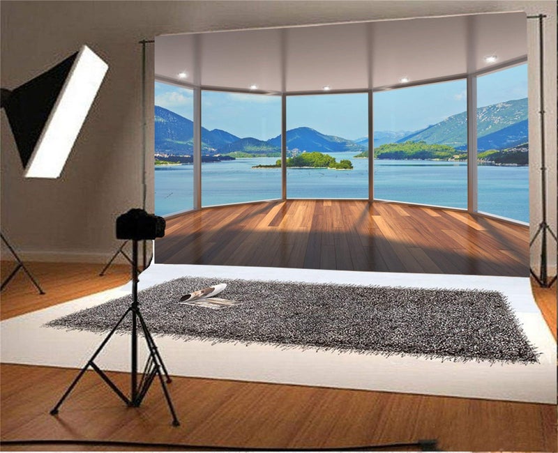 AOFOTO 7x5ft Business Office Sash Window Backdrop Seaview Room French Window Photography Background Wood Floor Casement Work at Home Interior Decor Photo Studio Props Success Job Man Vinyl Wallpaper - Image 3